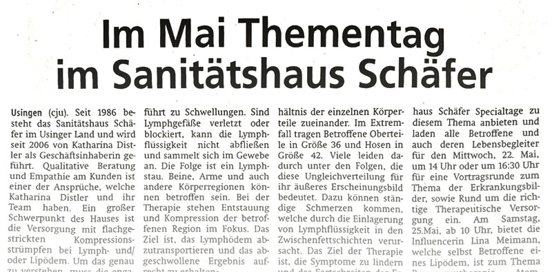 Lymphödem - Lipödem - Thementag im Sanitätshaus Schäfer in Usingen